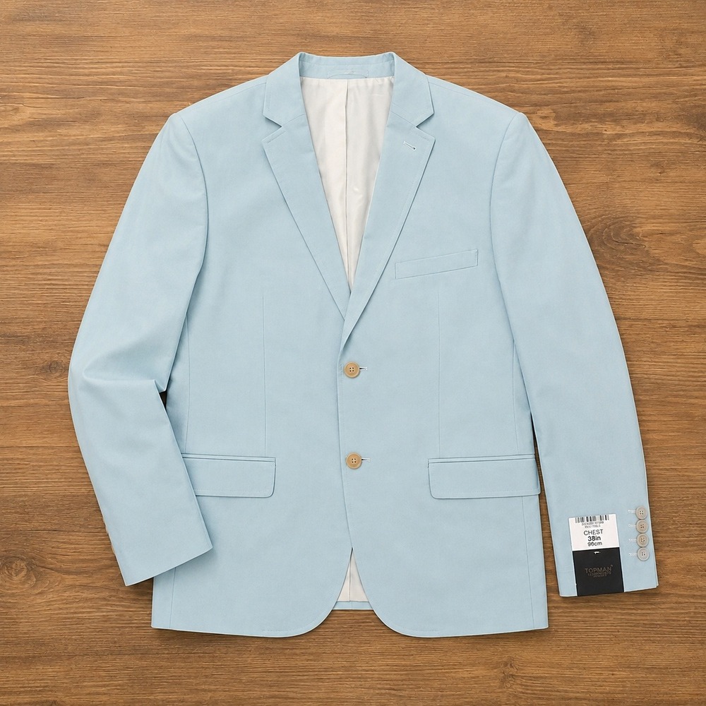 NWT Nordsrom Mens Blazer Seafoam Blue Mint 2-Button Suit Jacket 38in 96cm Topman
